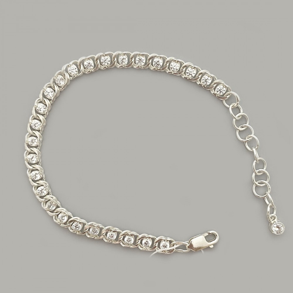 Серебряный браслет "Бисмарк с камнями" ЛС-7003