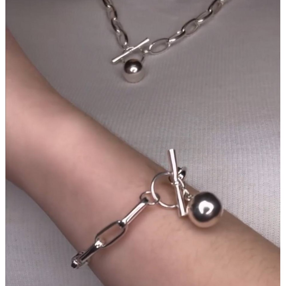 Серебряный воздушный браслет без камней c шариком АЛ-01