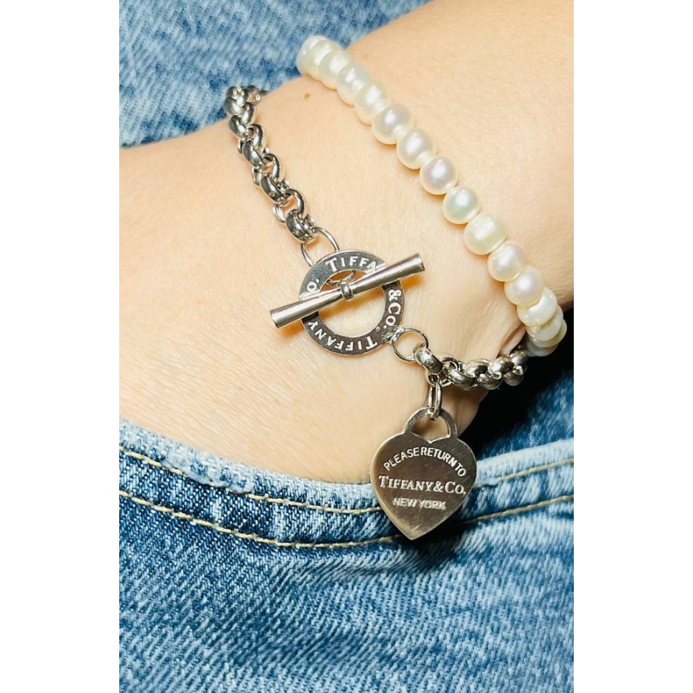 Серебряный браслет реплика с ниткой жемчуга АЛ-04