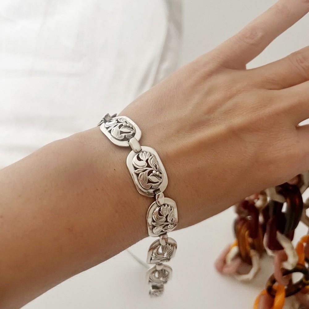 Срібний браслет з квітковим орнаментом БР-0018851