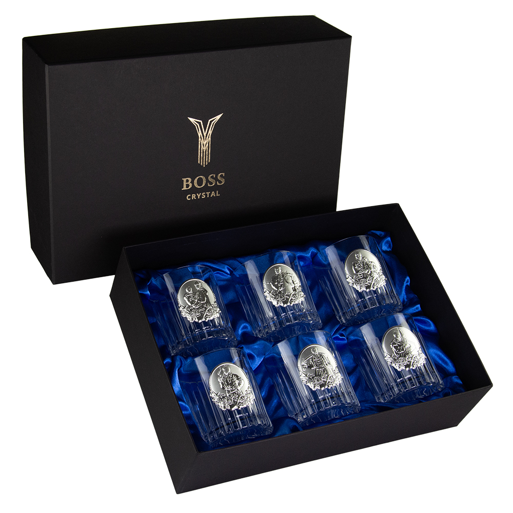 Набор хрустальных бокалов для виски КАЗАКИ инкрустация серебро 6шт. Италия