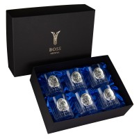 Набір кришталевих келихів для віскі КАЗАКИ інкрустація срібло 6 шт, Італія