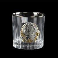 Набір кришталевих келихів для віскі ЛЕВ інкрустація срібло з золотом 6шт