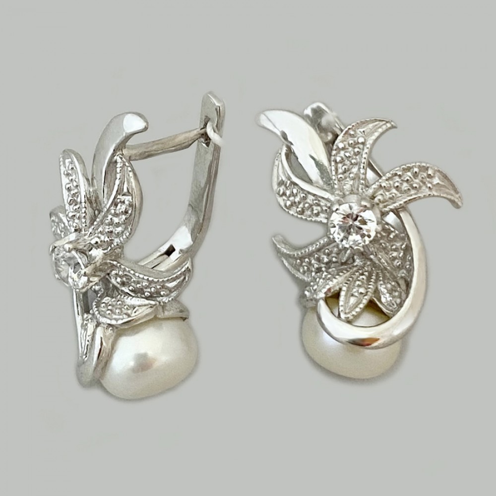 Серебряные серьги с жемчугом Анталия родированые БР-7012811