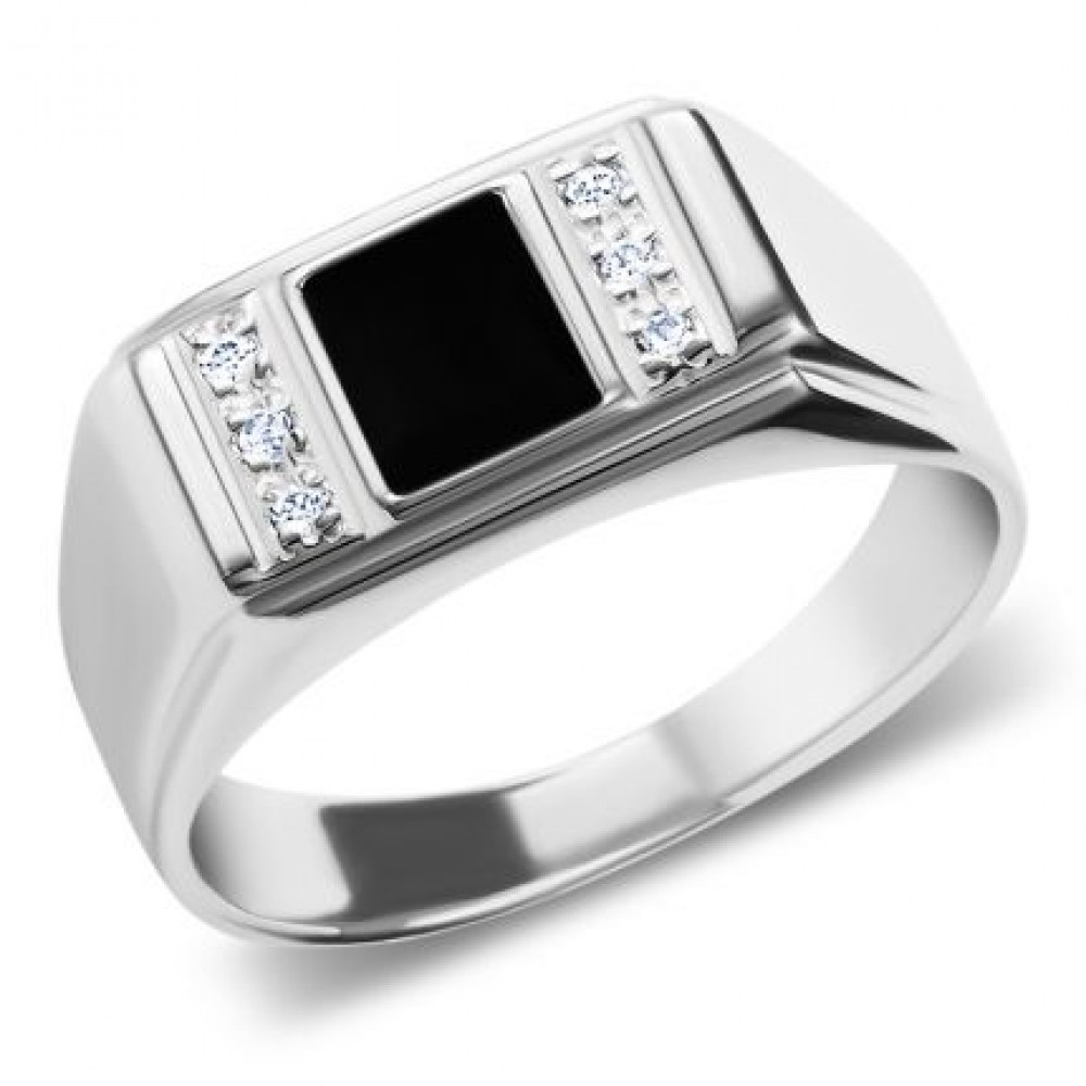 Срібний перстень чоловічий з емаллю та фіанітами ЛЗ-1622