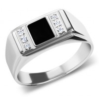 Серебряный перстень мужской  с эмалью и фианитами ЛЗ-1622