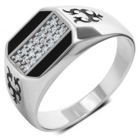 Срібний перстень чоловічий з емаллю та фіанітами ЛЗ-1634