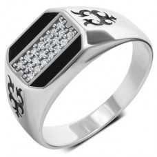 Серебряный перстень мужской  с эмалью и фианитами ЛЗ-1634