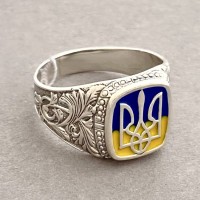 Серебряный перстень Патриот с эмалью бр-0053621