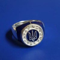 Серебряный перстень с эмалью Трезубец бр-0053721