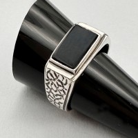 Каблучка срібна чоловіча з чорним каменем бр-5006321