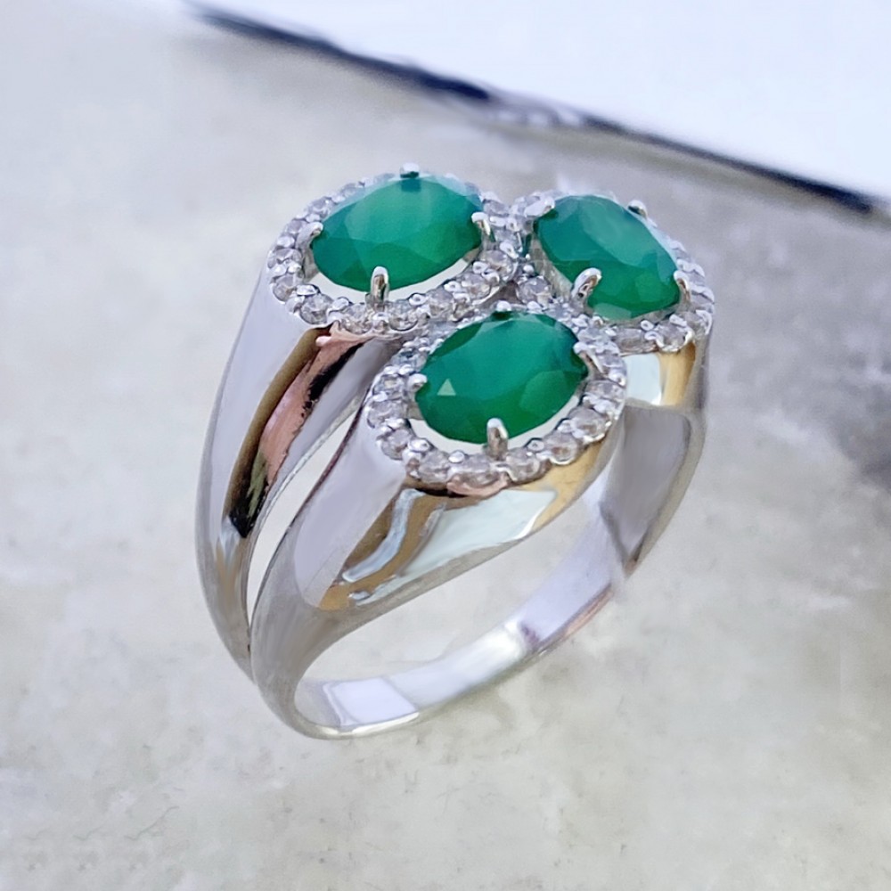 Серебряное кольцо с зеленым ониксом Джейн БР-8110921