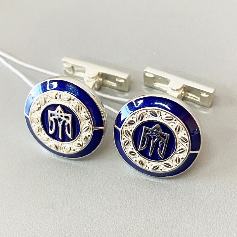 Серебряные запонки Трезубец с эмалью 925 пробы