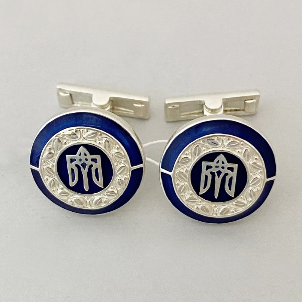 Серебряные запонки Трезубец с эмалью 925 пробы