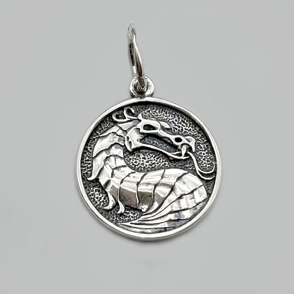 Серебряный кулон в виде монетки Дракон двухсторонний БР-0067531