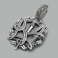 Срібний кулон з мечем і тризубом Міць БР-0092931