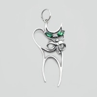 Серебряный кулон Кот с зелеными глазами БР-1057731