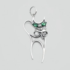Срібний кулон Кіт із зеленими очима БР-1057731