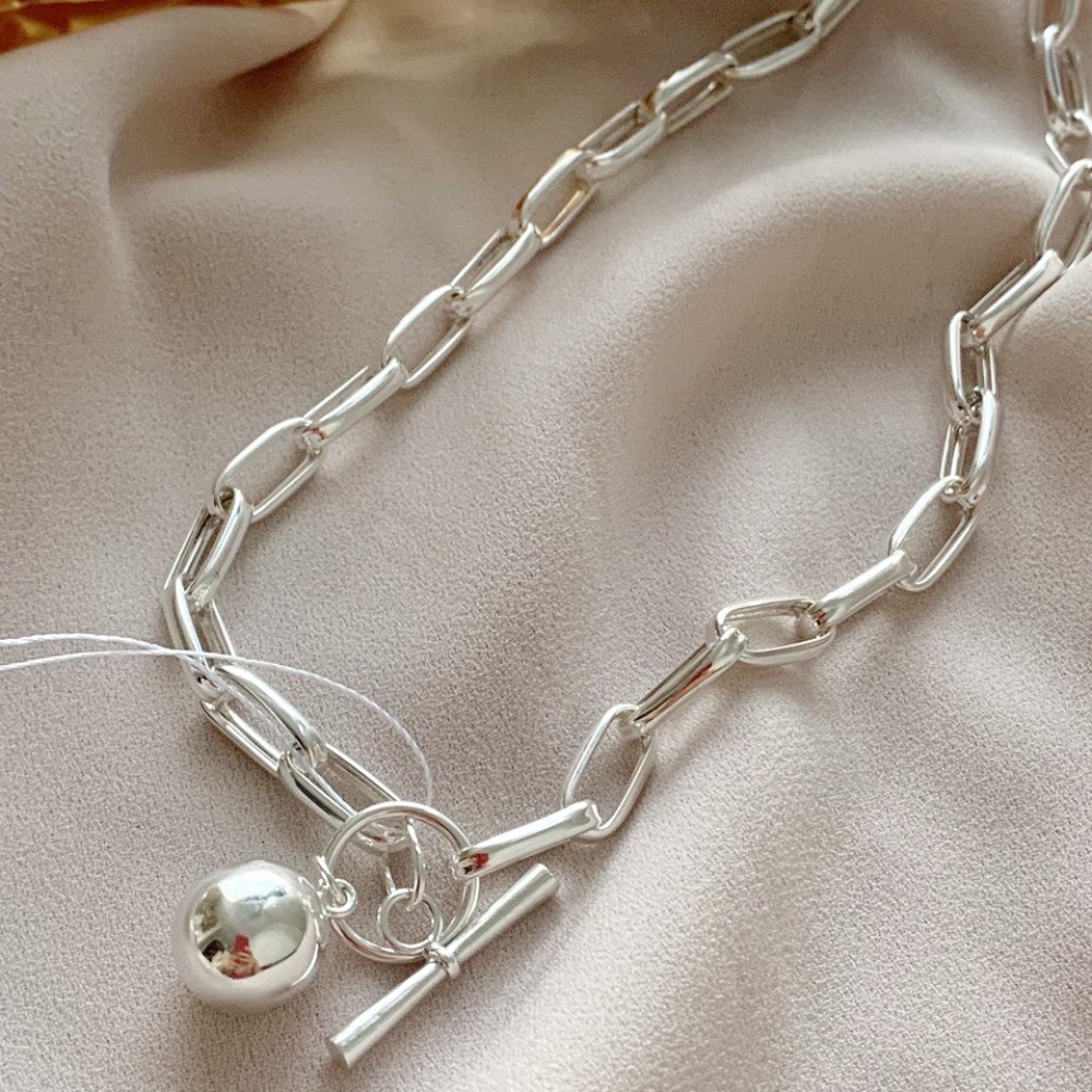 Срібне повітряне кольє без каменів з кулькою АЛ-02