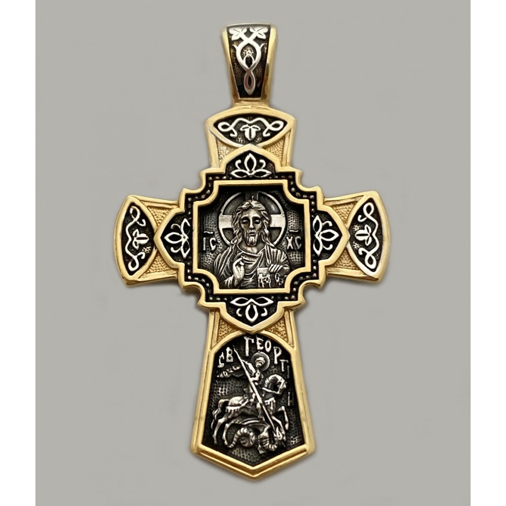 Срібний хрестик з позолотою та чорнінням ЛЗ-34006-1