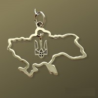Серебряная подвеска карта Украины с Трезубцем БР-3100877