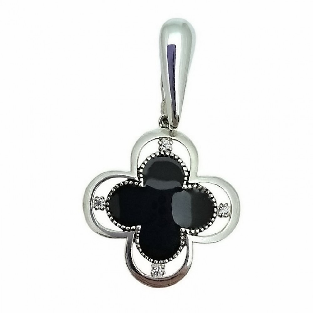 Серебряный кулон с эмалью  Клевер 2 БР-1112431