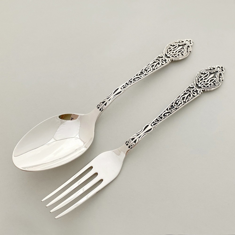 Набор серебряных столовых приборов десертная вилка и ложка с гербом Украины Трезубец БР-461467