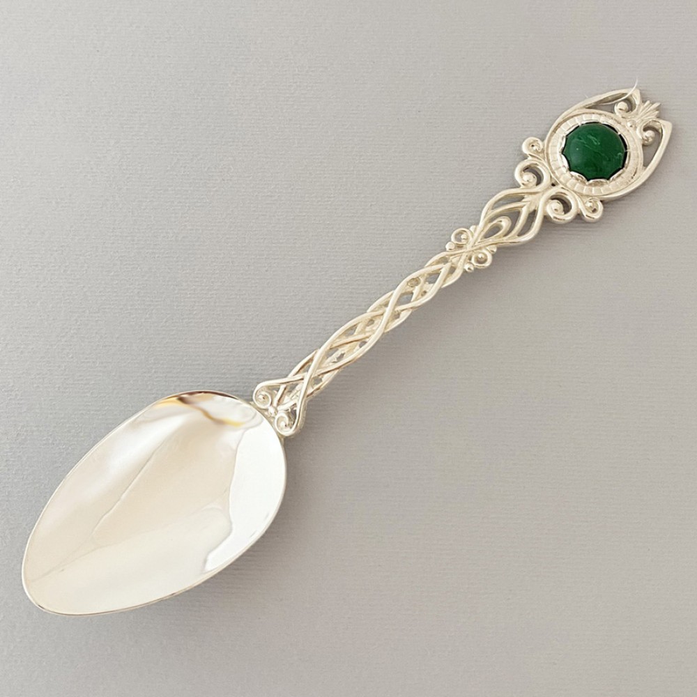 Срібна чайна ложка з малахітом ХЮ-2202801019