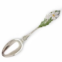 Серебряная ложка десертная с эмалью Ромашка БР-0004581