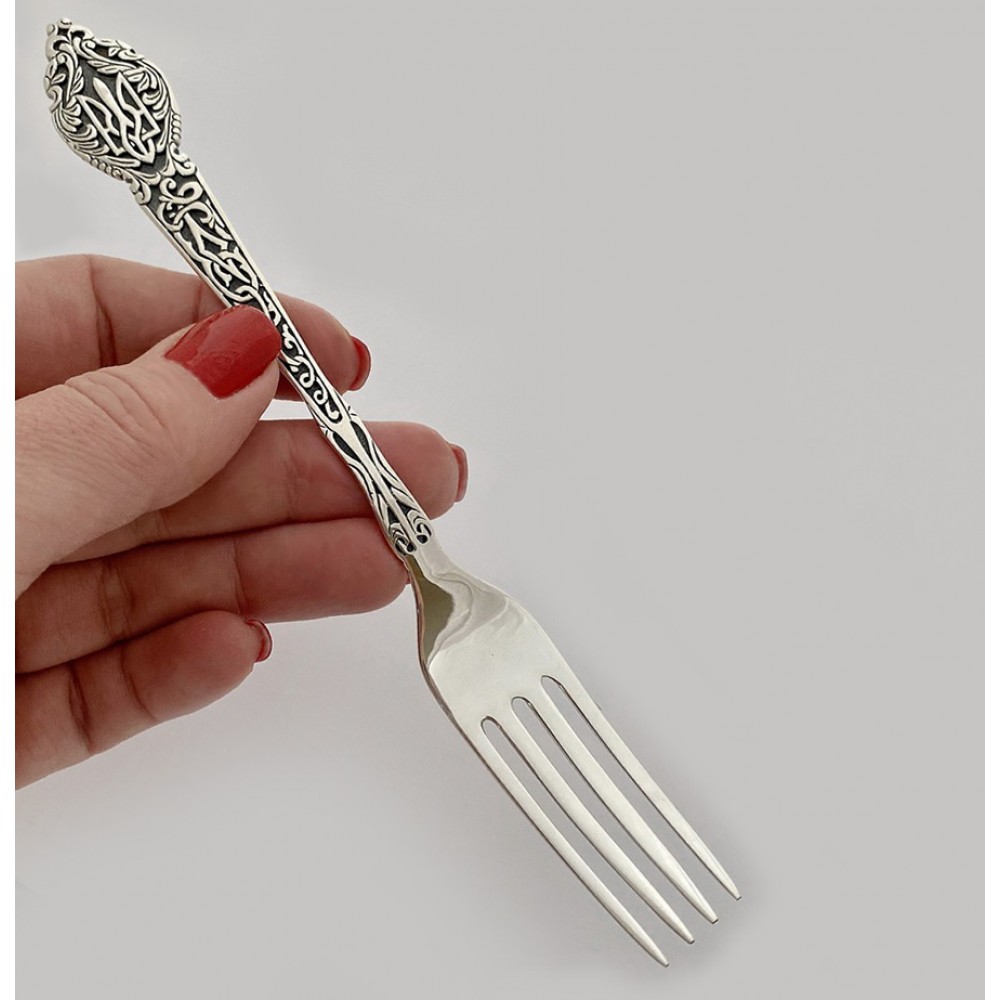 Набор серебряных столовых приборов десертная вилка и ложка с гербом Украины Трезубец БР-461467