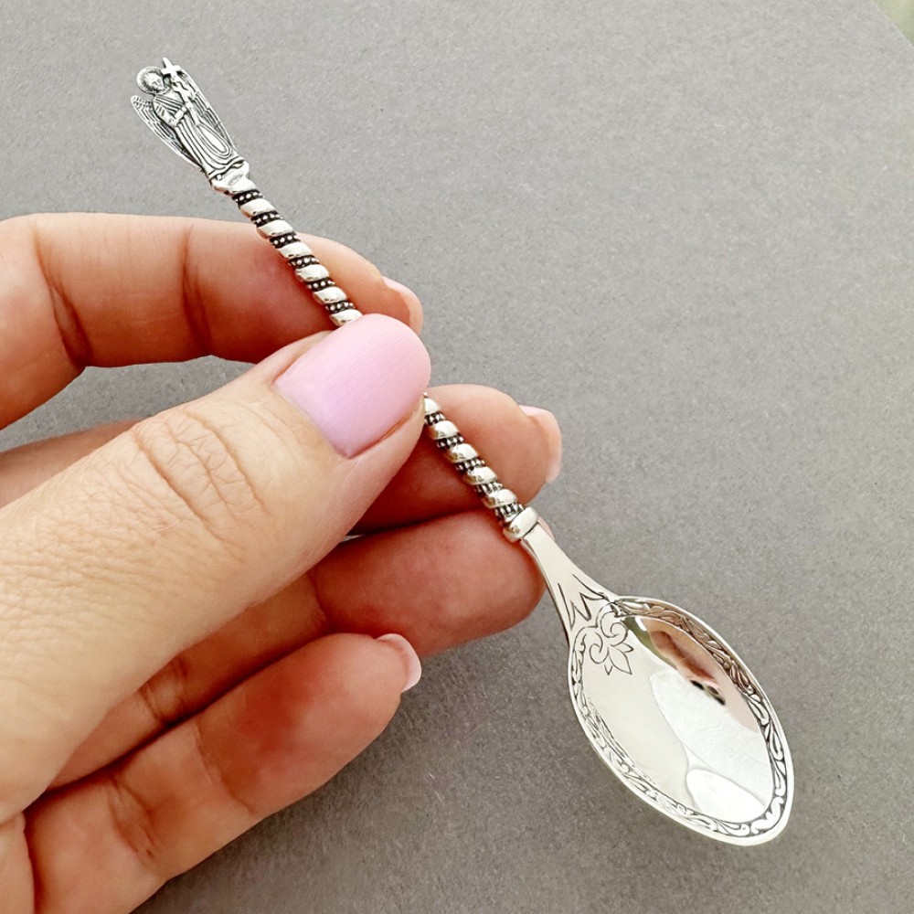 Срібна ложечка Ангелок на хрестини для дитини 