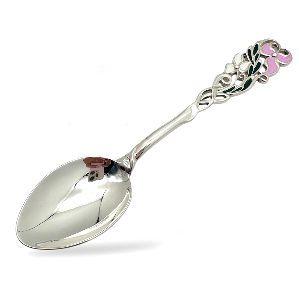 Серебряная ложка чайная «Подснежник» с эмалью, серебро 925