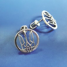 Серебряные серьги-пусеты без камней с гербом Украины БР-0045811