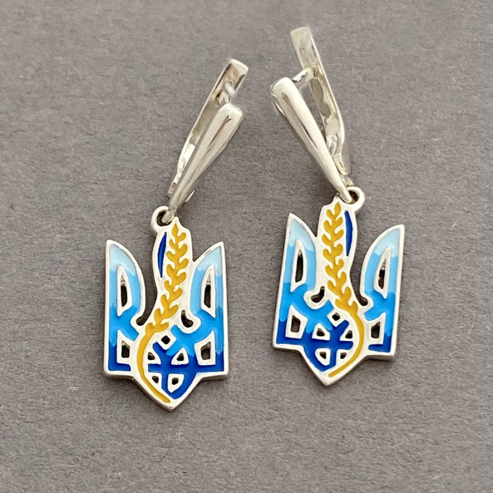 Серебряные серьги висюльки с Гербом Трезубом Украины Жизнь БР-0046011
