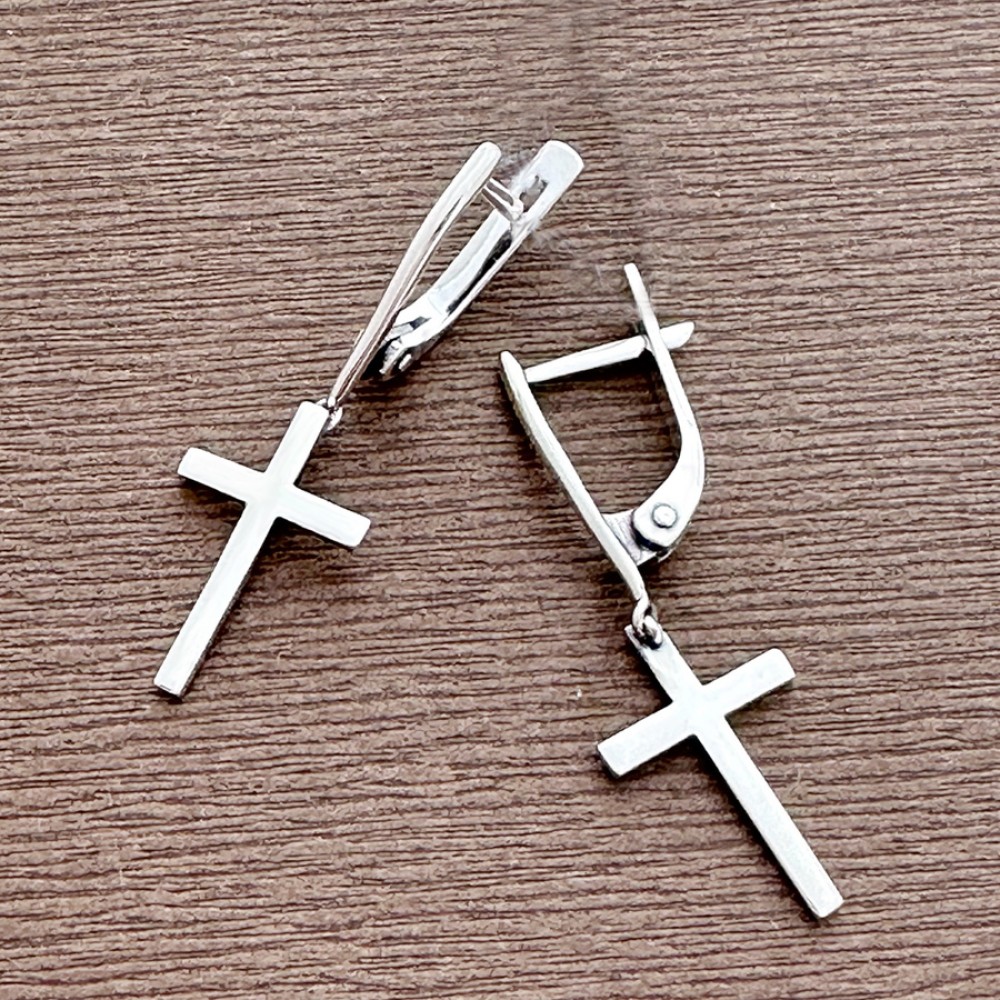 Срібні сережки-підвіски «Хрестики» 925 проби