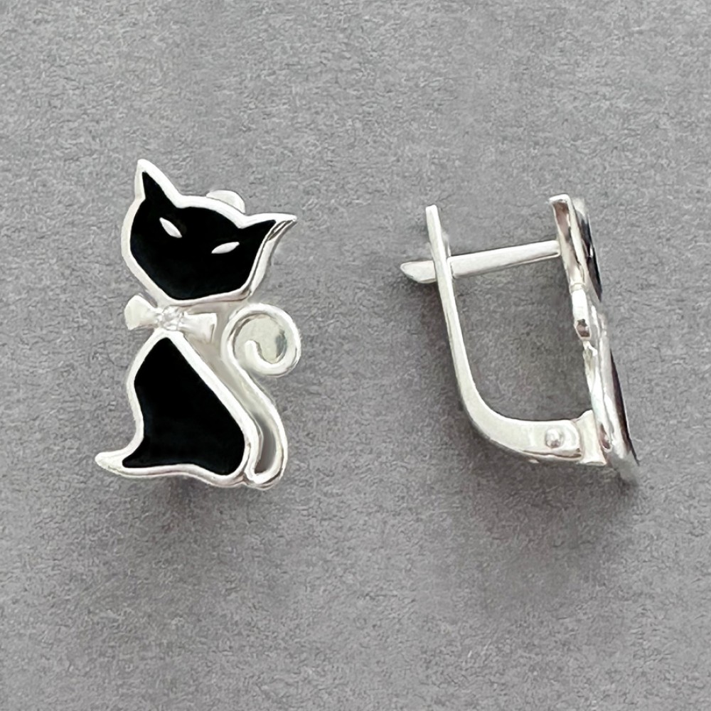 Срібні сережки з емаллю та зображенням Кицьки БР-1321411