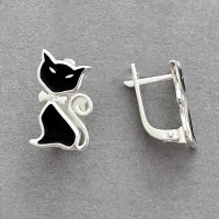 Серебряное серьги с эмалью и изображением Кошки БР-1321411