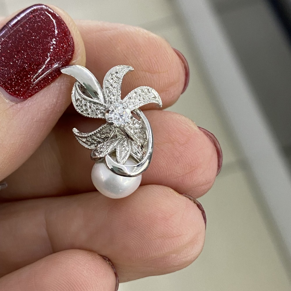 Серебряные серьги с жемчугом Анталия родированые БР-7012811