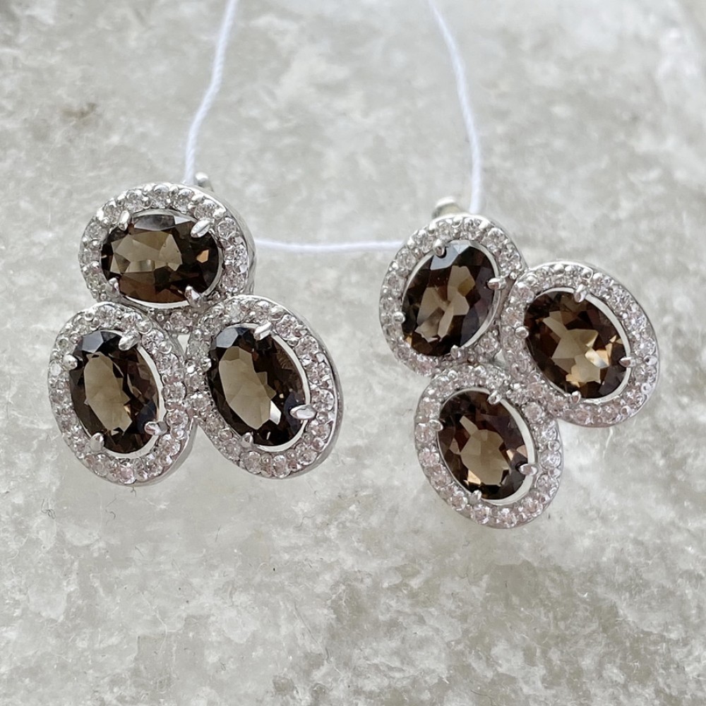 Серебряное серьги с дымчатым кварцем Джейн 2 БР-8090411