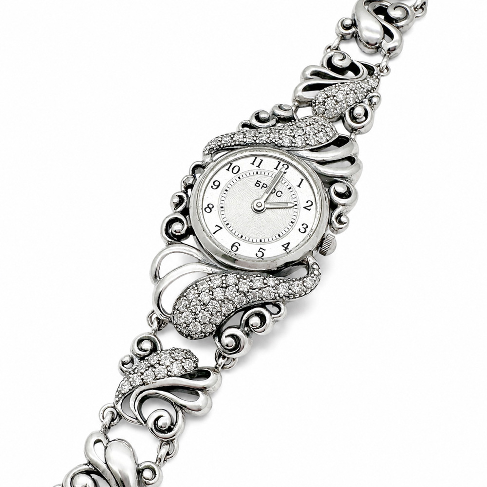 Серебряные женские часы с камнями на браслете, 925 пробы БР-1005871