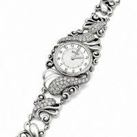 Серебряные женские часы с камнями на браслете БР-1005871