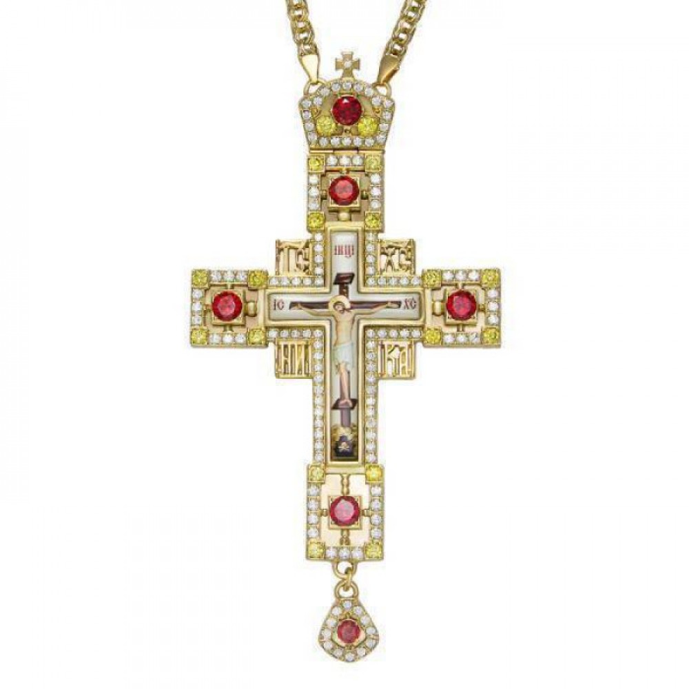 Крест латунный в позолоте с принтом и цепью 2.10.0148ЛП-21ЛП