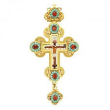 Крест для священника латунный в позолоте с принтом и вставками 2.10.0132ЛП-2
