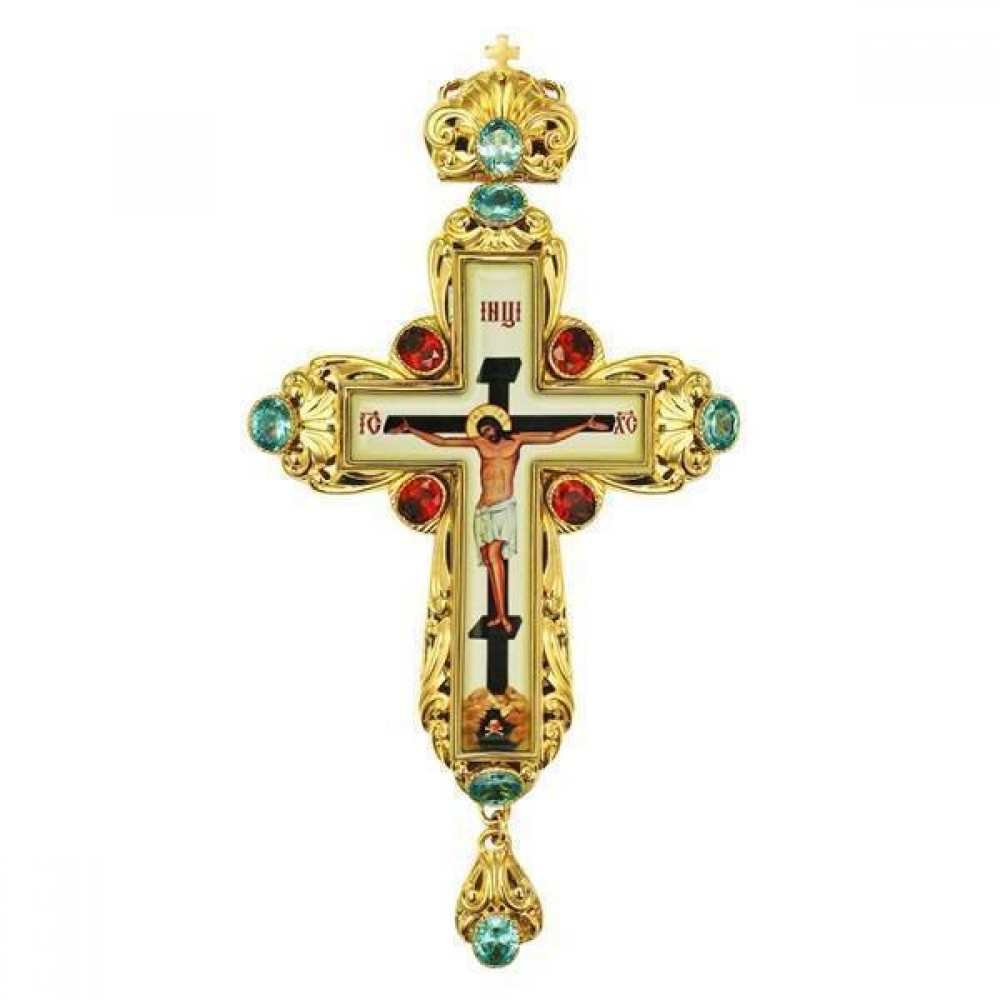 Хрест латунний у позолоті з принтом для священика 2.10.0134ЛП-2