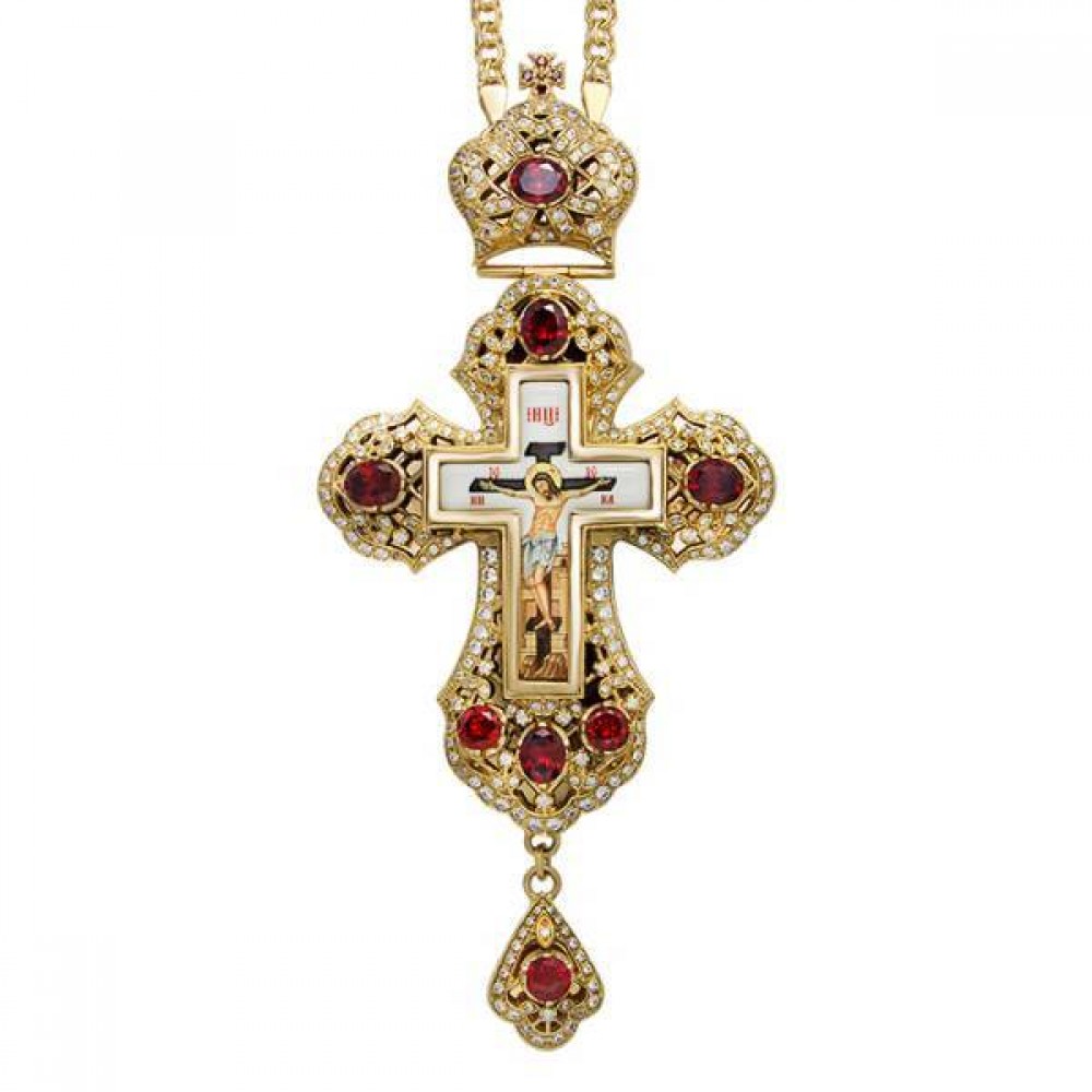 Крест латунный в позолоте с принтом и цепью 2.10.0180ЛП-21ЛП