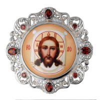 Накладка на митру латунная в серебрении с красными камнями АГ-2.7.1389Л