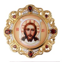 Накладка на митру латунная в позолоте с красными камнями АГ-2.7.1389ЛП